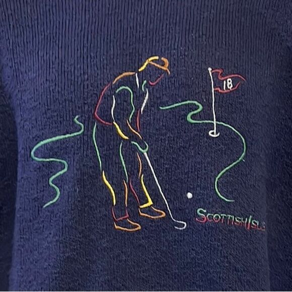 Scottish Isle Men’s Navy Embroidered Golf Crewneck Sweater by Bernette-Lg - Picture 7 of 16